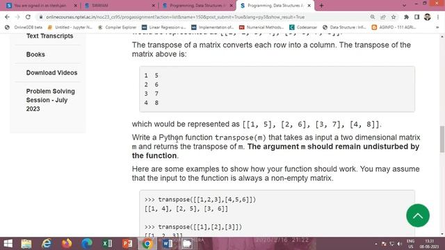 NPTEL Programming, Data Structures And Algorithms Using Python Week 3 Assignment Solution July 2023 смотреть онлайн