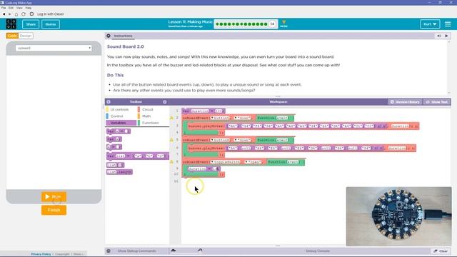 Making Music Lesson 11.14 Tutorial with Answers Code.org CS Discoveries Physical Computing Unit 6 смотреть онлайн