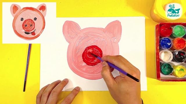 Как нарисовать ПОРОСЕНКА красками для детей смотреть онлайн