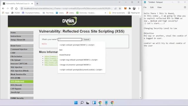 Reflected XSS demo Video on DVWA, Security level : low, medium, High. #XSS смотреть онлайн