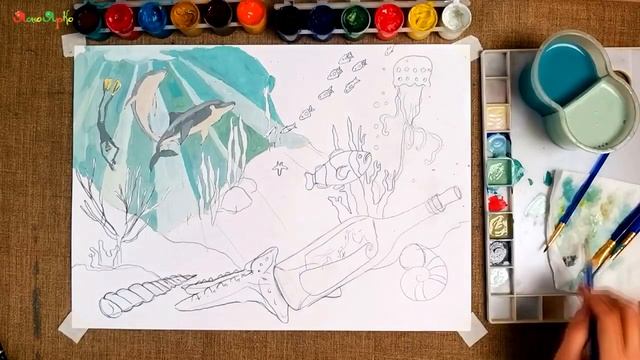 Как нарисовать подводный мир. Урок рисования "В поисках карты сокровищ" для детей 6 лет и старше смотреть онлайн