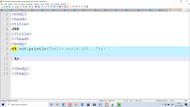 hello world in JSP (java server pages) Run Java in HTML || Tomcat || XAMPP || On Notepade++ смотреть онлайн