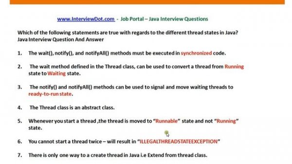Java Interview Question And Answer Different Thread States True or False Interview Question