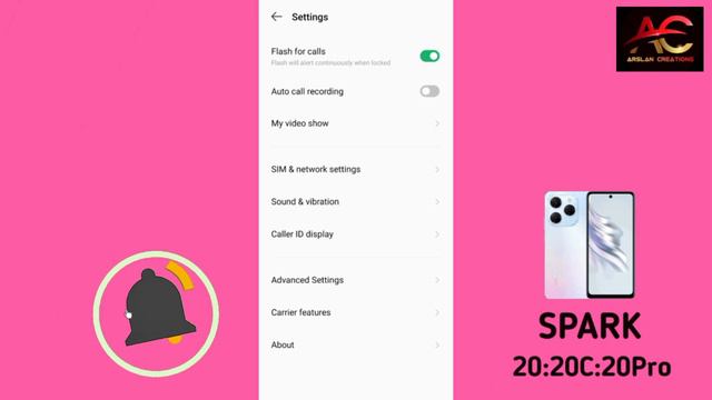 TECNO SPARK 20/20c/20Pro call flashlight setting смотреть онлайн