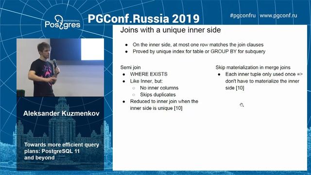 PGConfRu2019 Aleksander Kuzmenkov - «Towards more efficient query plans: PostgreSQL 11 and beyond» смотреть онлайн