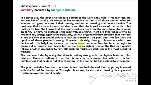 Summary of Sonnet 131 by William Shakespeare II Part 2 смотреть онлайн