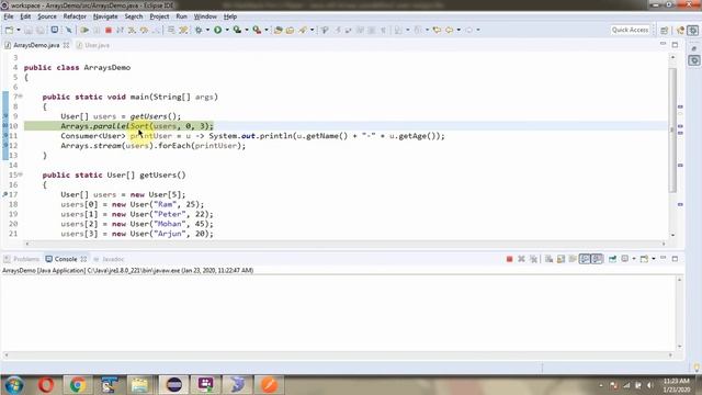 Sort the range of user array based on the name | parallelSort(T[] a, int fromIndex, int toIndex) смотреть онлайн