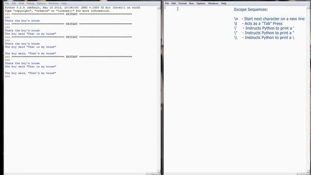 Python Tutorial v3.2.5 Lesson 5.1 - Escape Characters and Escape Sequences смотреть онлайн