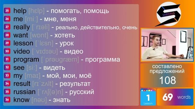 Повторение всех английских слов урока 1. English Слова 1-70. English lesson for Russian смотреть онлайн
