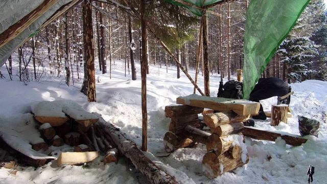 №015 Строю навес в тайге. Без гвоздя, только верёвка