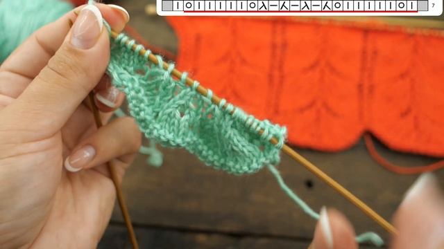 Ажурный узор «Двойные листики» спицами ? Openwork Pattern 