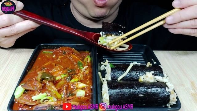 #152_Cumi Tumis Pedas & Gimbap Sayur Mentah (Sup Rumput Laut) 먹방 ASMR 매운 오징어볶음&무생채김밥(ft.미역국)