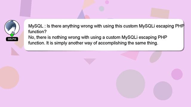 MySQL : Is there anything wrong with using this custom MySQLi escaping PHP function? смотреть онлайн