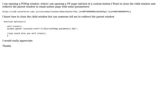 Salesforce: Close child window and redirect parent window..? смотреть онлайн