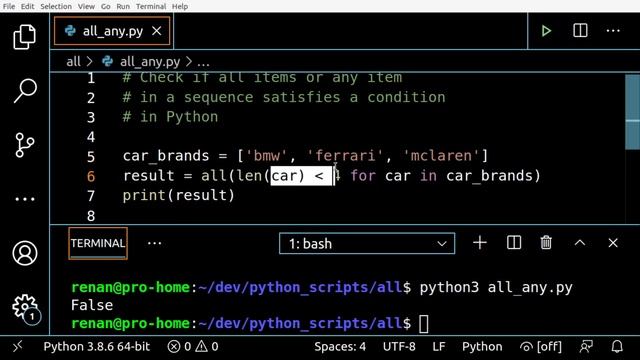 Check if all or any item in a sequence satisfies a condition in Python смотреть онлайн