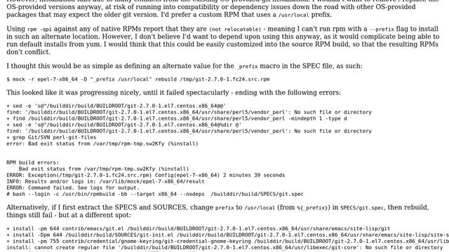 Unix & Linux: Build CentOS RPM for current git release, unsuccessful rebuild with alternate prefix смотреть онлайн