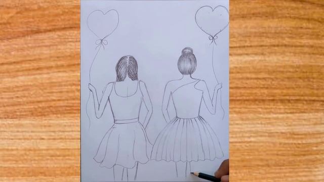 Draw a girl with friend image sketch drawing with pencil | how to draw for beginners смотреть онлайн