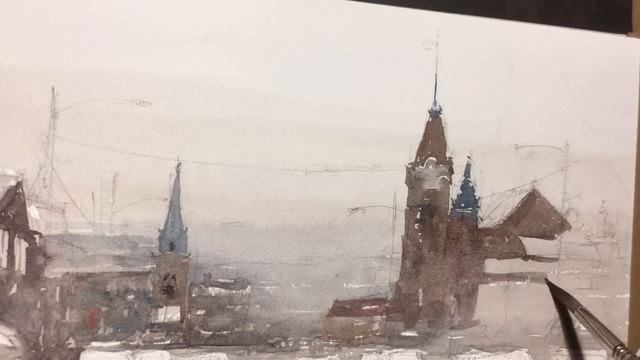 Watercolor scenery painting demo - Rainy Day in Vancouver смотреть онлайн