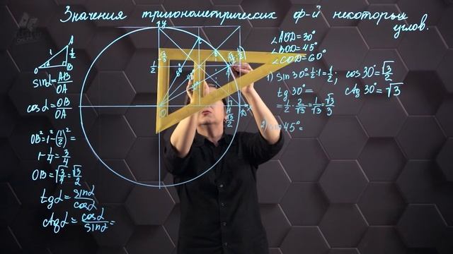 Значения тригонометрических функций некоторых углов. 9 класс. смотреть онлайн
