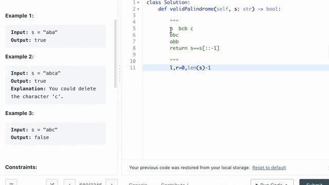 LEETCODE 680 VALID PALINDROME II PYTHON смотреть онлайн