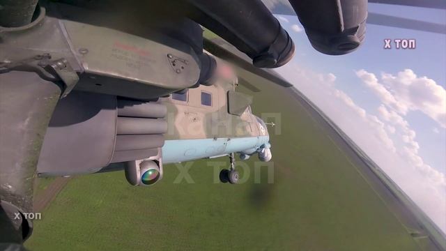 Вертолеты Ми-35 с бреющего наносят удар по наземным целям Купянское направление