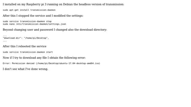Permission Denied on my raspberry pi transmission смотреть онлайн