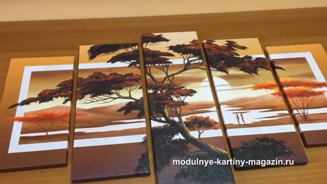 Модульная картина дерево на закате. Текстурная обработка смотреть онлайн