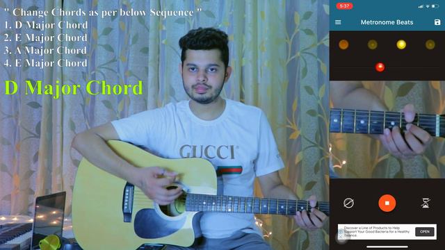 D Major, E Major & A Major Chords Shifting / Changing Metronome| Guitar Lessons in Hindi | Lesson 1 смотреть онлайн