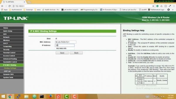 IP address to mac address binding in a router tutorial