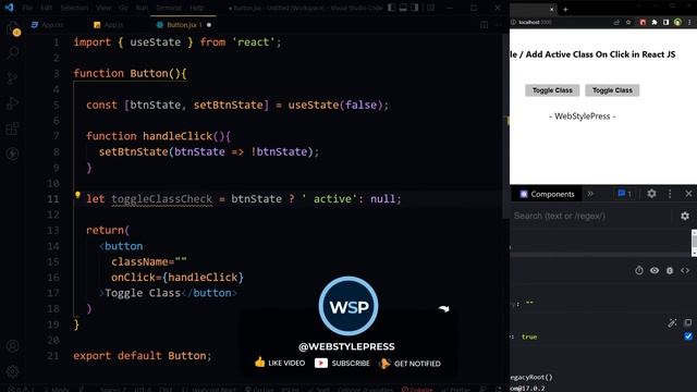 Toggle Class On Click using React JS | React JS Tutorial смотреть онлайн