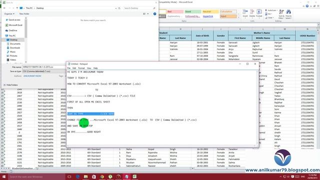 HOW TO CONVERT MS EXCEL FILE TO CSV COMMA DELIMITED FILE [Hindi] смотреть онлайн