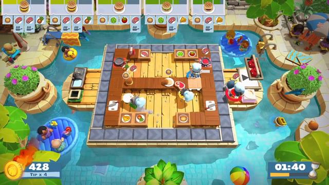 Overcooked 2 - Surf 'n' Turf Level 2-3 - 4 Stars 4 Players Multiplayer Coop I PS4 смотреть онлайн