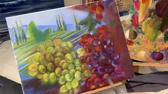 Grapes with oil on canvas. Виноград. Живопись маслом. смотреть онлайн