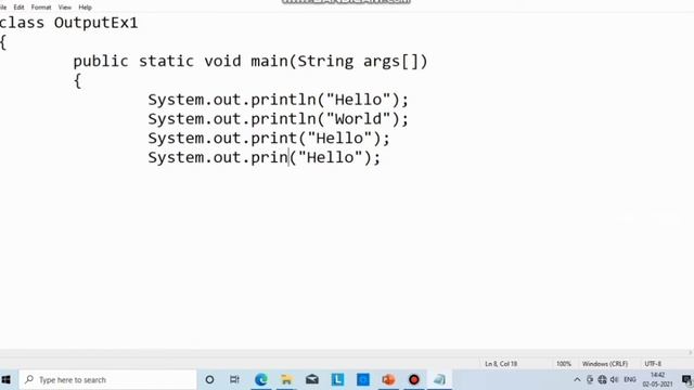 1.6.1 Java Output : System.out.println(); VS System.out.print() In TELUGU