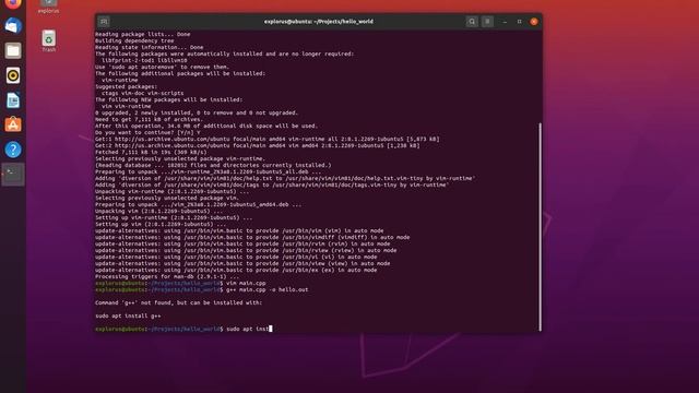 Hello World! на С++ (vim, gcc) смотреть онлайн