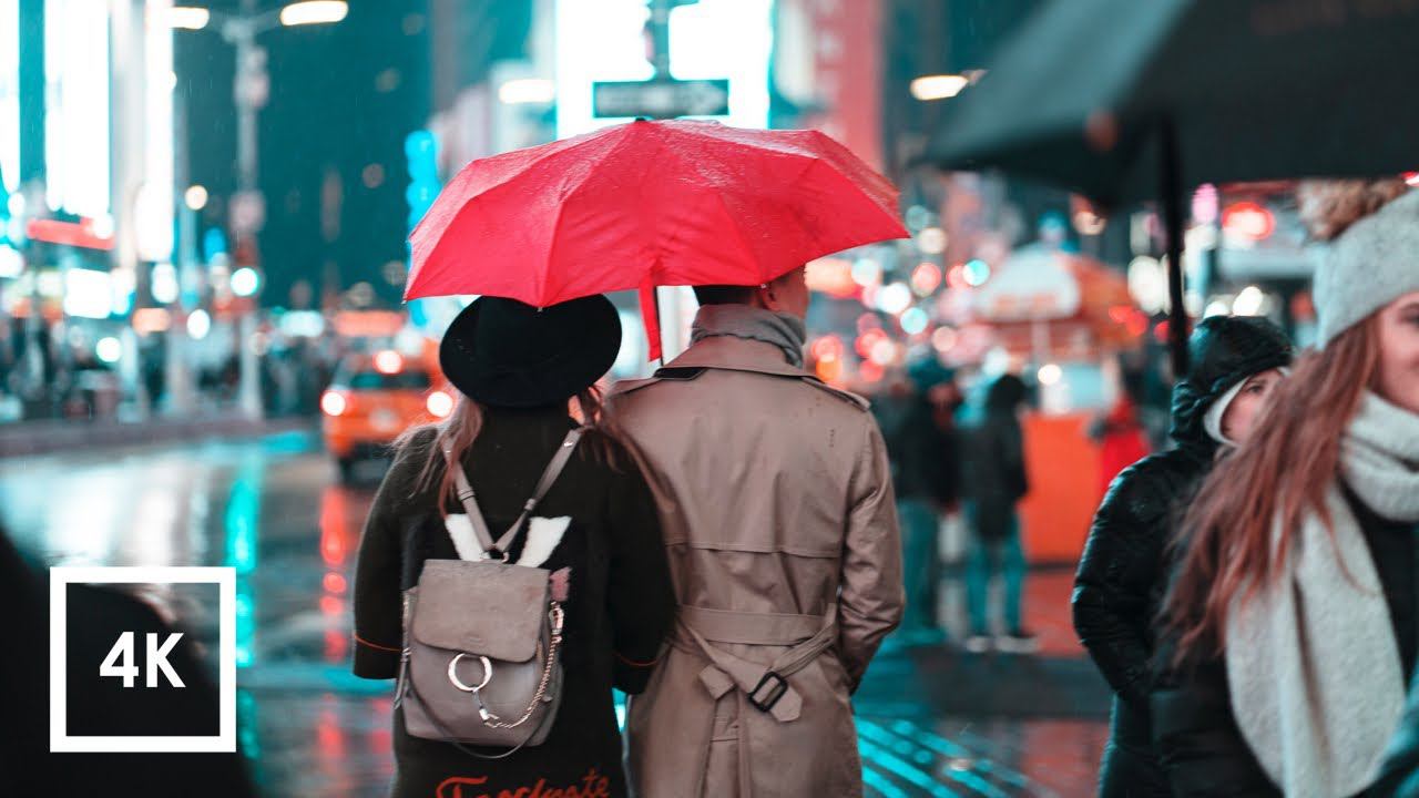 Walking in Heavy Rainstorm in NYC (Umbrella Rain Binaural Sounds For Sleep and Study) 4k ASMR смотреть онлайн