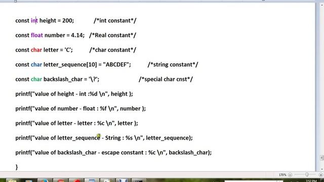 C CONSTANTS INT FLOAT CHAR SAMPLE PROGRAM смотреть онлайн