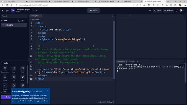 PHP Esenciales: 9 Ejecución del Primer Programa PHP en la Herramienta Web Replit смотреть онлайн