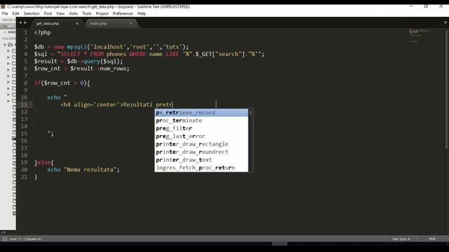 Ajax Live pretraga jQuery, PHP i MySQL смотреть онлайн