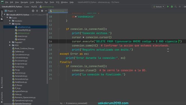 Sentencia DELETE (Eliminación de Registros) en Base de Datos MySQL ? | Curso Python 3 ? # 46 смотреть онлайн
