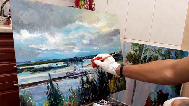 картина маслом этюд, Самара река самарка, художник Кортавенков Никита Никитович смотреть онлайн