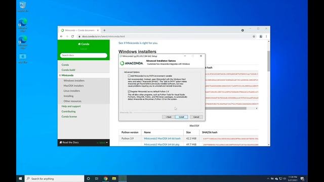 Downloading and Installing Miniconda3 for Windows 10 with Python 3.9 смотреть онлайн