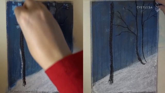 Масляная пастель VS Сухая пастель | Зимний пейзаж смотреть онлайн