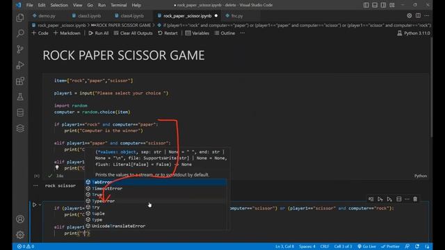 Class-4 Python in Kannada (Rock Paper Scissor Game) + (Question Practice) смотреть онлайн