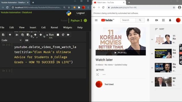 Youtube Delete Video From Watch Later | Youtube Automation -Python,DataKund смотреть онлайн