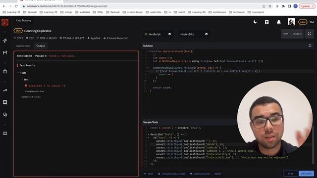 JavaScript решение задач Codewars. Counting Duplicates. смотреть онлайн