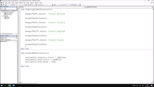 Excel VBA Online Course - 1.4.4 Calling Procedures смотреть онлайн
