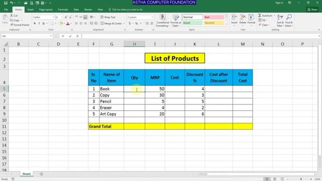 How to calculate list of Products in MS Excel.@asthacomputerfoundation смотреть онлайн