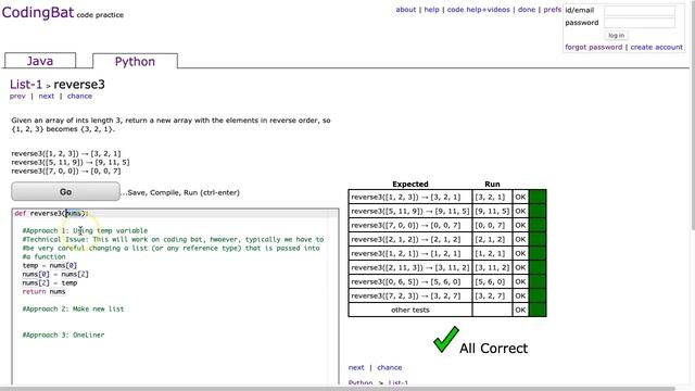Codingbat - reverse3 (Python) смотреть онлайн