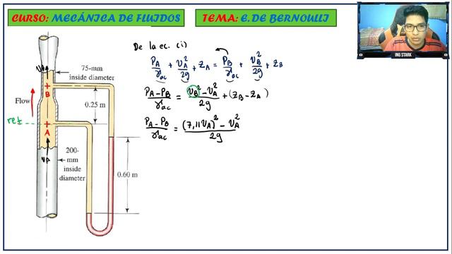 TUBO DE VENTURI VERTICAL CON MANÓMETRO EN "U" | ECUACIÓN DE BERNOULLI | Problema 6.78 Mott смотреть онлайн